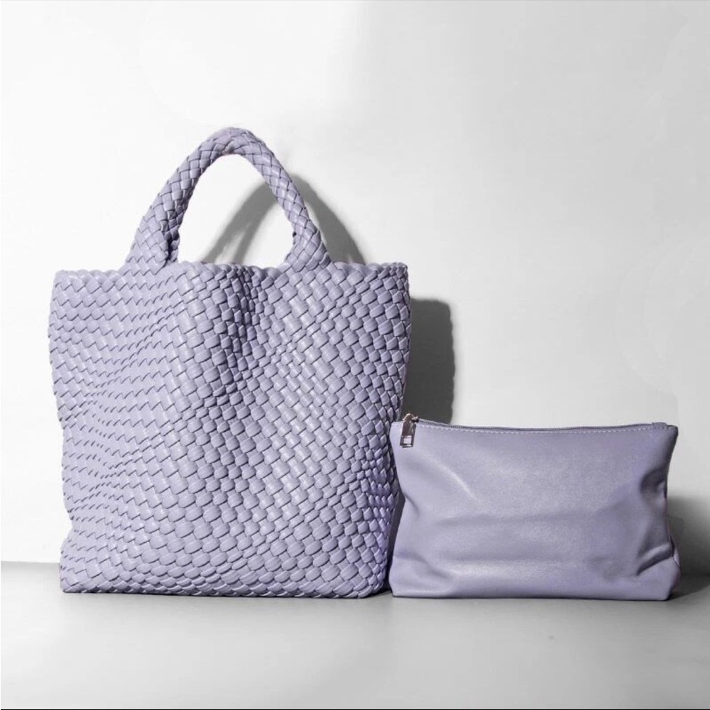 Lavender Woven satchel shoulder Tote bag and Pouch Set